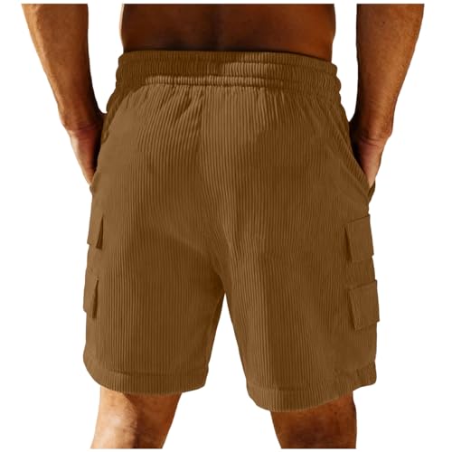 Image of Men's Casual Shorts Corduroy Elastic Waist Drawstring Summer Beach Short