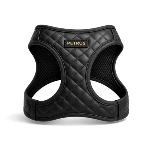 Step in Dog Cat Harness Lightweight Breathable Mesh Soft Padded Pet Vest Vegan Leather Choke Free Escape Proof for Small Medium Dogs (Black, Small)