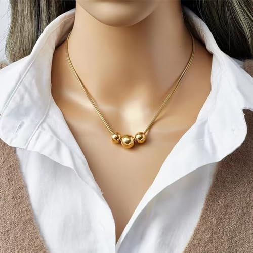 Jude Jewelers Stainless Steel Triple Beads Charm Double Chain Statement Wedding Party Necklace4