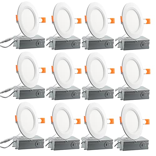 4in Led Recessed Light,Led Ceiling Light,Led Recessed Lighting,Ultra-Thin,9W 750LM High Brightness,5000K Daylight White,Canless Led Recessed Light 4 Inch Dimmable with Junction Box,ETL,12Pack