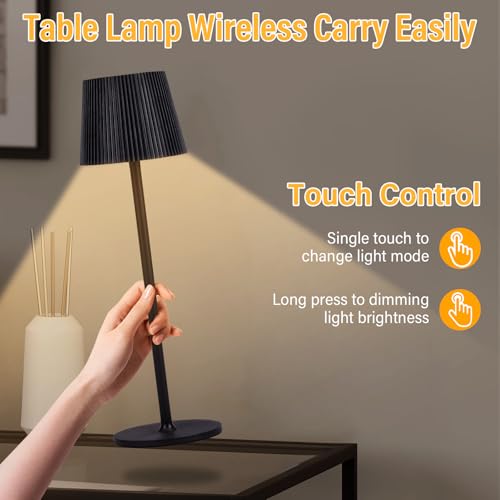 Onherm 2 Stück LED Tischlampe Kabellos mit RGB und Akku Aufladbar, Warmweiß für Nachttisch und Wohnzimmer, Schwarz