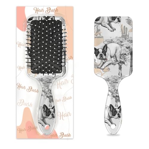 Cepillo para desenredar el pelo para mujeres y hombres, cepillo flexible de cerdas suaves (clásico perro de la torre de París)