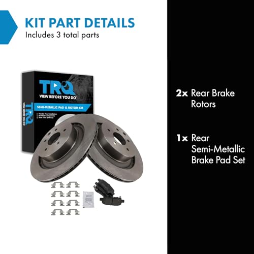 Image of TRQ Rear Brake Pad and Rotor Set Semi Metallic Rotors Compatible with 2010-2017 Nissan 370Z