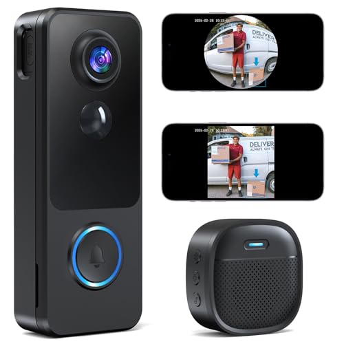 MUBVIEW 2K 3MP 180° Wireless Doorbell Camera No Subscription, Head to Toe View WiFi Security Camera with Chime, Smart Video Doorbel, Battery Powered, AI Motion Detection, Night Vision