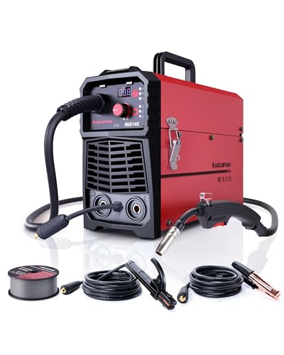 ARCCAPTAIN Saldatrice MIG MAG a Gas Inerte IGBT 140A AC230V Saldatrice a Filo Continuo 5 in 1 con filo animato (FCAW) /MMA E-Hand/Lift TIG con avanzamento filo sinergico e 1 kg di filo animato 0,8 mm