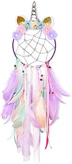 Beinou Unicorn Dream Catcher Colorful Feather Dream Catchers Handmade Flowers Dream Catchers DIY Dream Catcher for Girls Kids Nursery Bedroom Wall Hanging Decoration Blessing Gift
