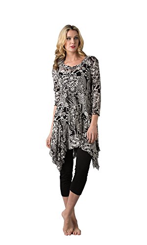Kaktus Women's 3/4 Sleeve Asymmetrical Floral Print Tunic