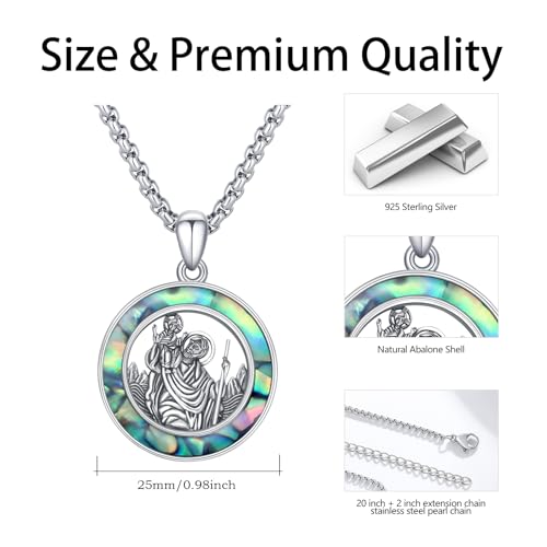 Cuoka St Christopher Necklace Sterling Silver Abalone Saint Christopher Pendant Necklaces St.Christopher Medal Religious Protection Protect Us Holy Amulets Jewelry Gifts for Men Father2