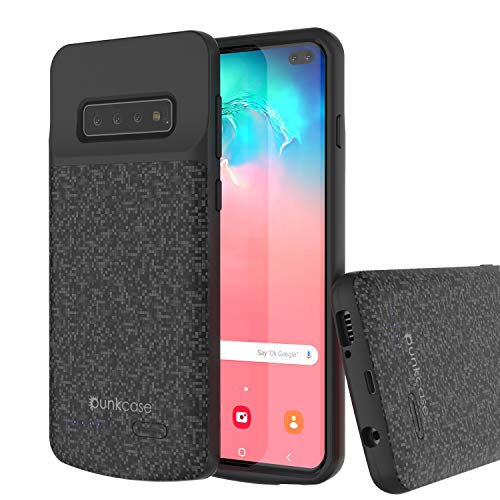 PunkJuice S10 Plus Battery Case, 5000mAh Fast Charging Extended Power Bank W/ Screen Protector | IntelSwitch | Slim, Secure and Reliable Compatible W/ Samsung Galaxy S10 Plus [Black Pattern]