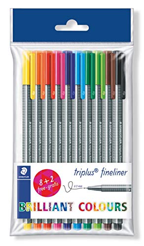 Staedtler 334 ZB10 triplus Fineliner dreikant, 0,3 mm, 10 Stück in wiederverschließbarem Zipperbeutel