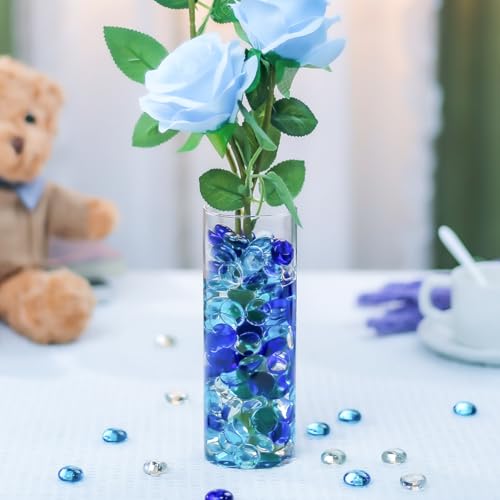 Image of CYS EXCEL Blue Mix Glass Gemstone Beads Vase Fillers (2 LBS) Flat Marble Beads Multiple Color Choices Aquarium Decor Rocks Floral Stones Decorative Mosaic Gem Pebbles