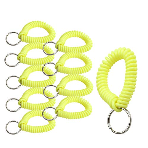 Image of Lucky Line 2 inch Spiral Wrist Coil with Steel Key Ring, Flexible Wrist Band Key Chain Bracelet, Stretches to 12 inch, Neon Yellow, 10 PK (41086)