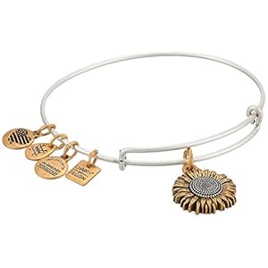 Alex-and-Ani-Womens-Charity-by-Design-Sunflower-II-Two-Tone-Bangle-Bracelet Alex and Ani Tokens Expandable Bangle for Women, Sunflower Charm, Two-Tone Finish, 2 to 3.5 in