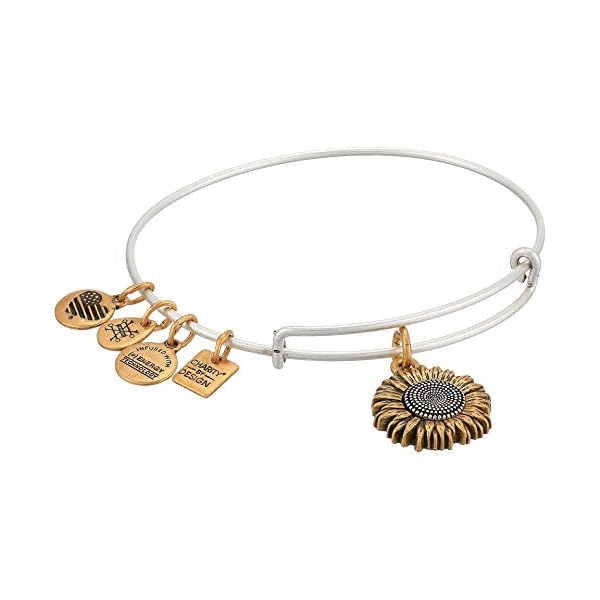 Alex-and-Ani-Womens-Charity-by-Design-Sunflower-II-Two-Tone-Bangle-Bracelet Alex and Ani Tokens Expandable Bangle for Women, Sunflower Charm, Two-Tone Finish, 2 to 3.5 in