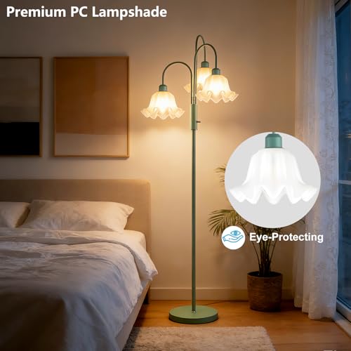 Image of Lightdot 70IN Flower Floor Lamp for Living Room, 3 Light Dimmable Tree Floor Lamps with Bulb Included for Wedding /Party, Unique Floral Tall Lamp with 5Lbs Heavy Base for Bedroom /Sofa-Grayish Green