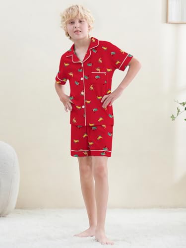 Umeyda Boys 100% Cotton Pajamas Set Kids Soft Short Sleeve Sleepwear 2 Pcs Button-Up Comfy Pjs Set for Ages 4-122