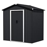 Nuu Garden 6 x 4 FT Garden Storage Shed with Sliding Doors, Galvanized Sheet Tool Shed with Sloping Roof, Anti-Corrosion Garden Shed with Air Vents for Backyard Patio Lawn, Black