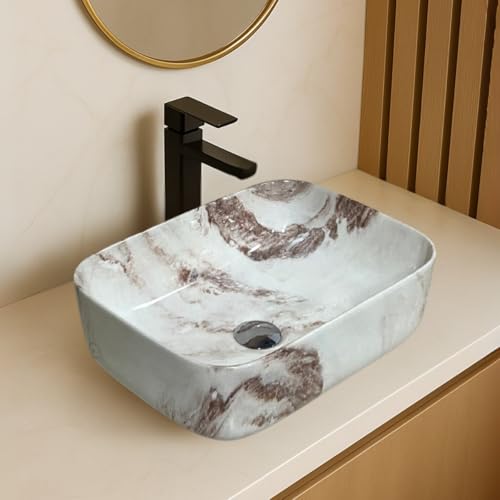 Image of Artiva Ceramic Wash Basin /Tabletop Washbasin For Bathroom,12 inchx16 inch /Small Countetop Bathroom Basin /Table Top Basin For Home,Office,Hotel /Rectangle Glossy Sink (Caramel Meroon,12x16 Inch)