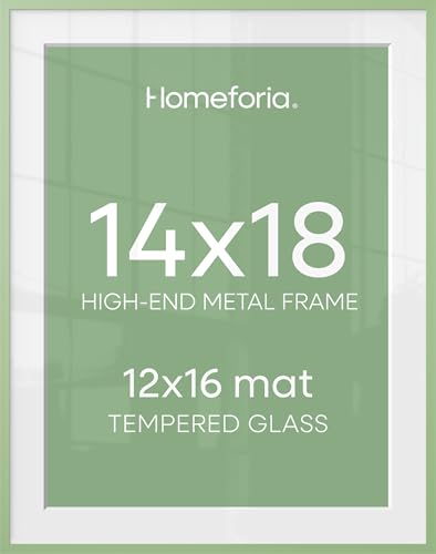 Image of Homeforia 14x18 Picture Frame Sage Green, High End Metal 14x18 Poster Frames with Mat 12x16 Photo, 14 x 18 Sage Green Frame Matted to 12 by 16 Art, 18x14 Thin Frame, Tempered Glass, Wall Kit, Set of 2