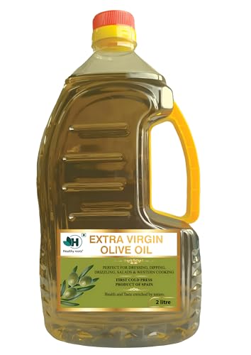 Image of Healthy Roots 100% Spanish Extra Virgin Olive Oil 2L - Imported From Spain - 2 L Cold Pressed Olive Oil For Cooking, Salad Dressing And Sauteing.