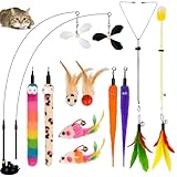 Picture of TXRRURE Cat Feather Toys, Enhanced Suction Cup Cat Toys, Interactive Cats Teaser Wand, 10pcs Fishing Pole Feathers Toy Replacements & 2pcs Bouncy Balls, 2 Types Door Hanging Cats String Toy