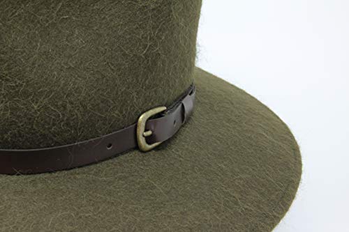 Premium Alpaca Lewis - Wide Brim Fedora Hat - Alpaca Wool Felt - Water Resistant - Leather Band - Moss Green 58Cm #TOP1
