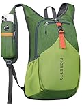 FIORETTO 15L Hiking Backpack for Women Men Mini Packable Backpack Lightweight Small Daypack for Camping Travel Outdoor, Green
