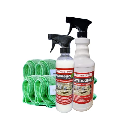 Stone Pro Marble and Granite Cleaning Kit – Premium Cleaning & Polishing Solution with Crystal Clean, Finishing Touch, & Cleanning Towels