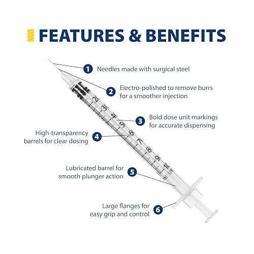 Image of Easy Touch 31 Gauge U-100 Insulin Syringes (31G 1cc 5 /16 inch) with 5 /16 inch Short Needle, 1cc (100 Unit Capacity), Bold Markings for Accurate Dosing, Disposable, Box of 100