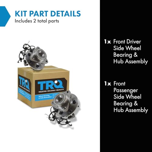 Image of TRQ Front Left and Right Wheel Bearing and Hub Assembly Set 2 Piece Compatible with 97-03 Dodge Dakota 4 Wheel Drive with 4 ABS Brakes 99-03 Durango Drive ABS Brakes