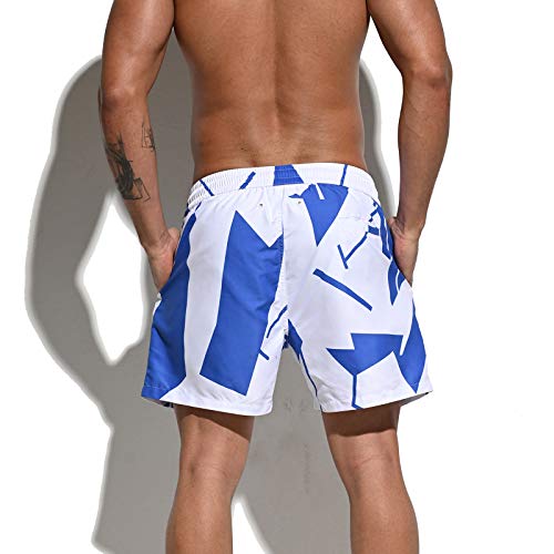 Men's Blue Block Board Shorts Fast-Dry Mesh Lining Loose Swimwear3