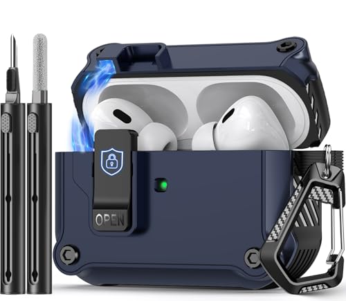 Image of Pohgelan Compatible with AirPods Pro 2nd /1st Case (Blue) | Magnetic Automatic Lock with Cleaning Kit,Compatible with Magsafe