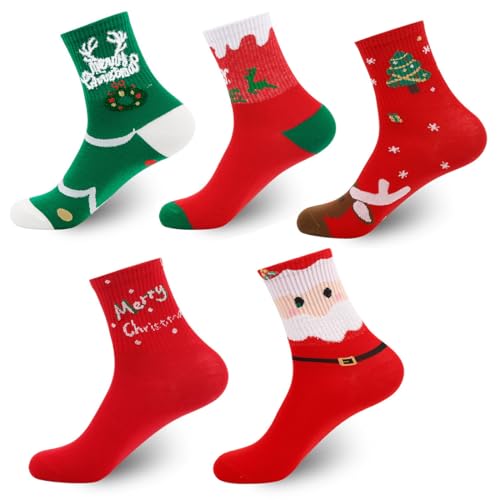 GHPKOTW 5 Paia Calzini Natalizi, Calze Fantasia, Calze in Cotone, Calzini Stampato Natale, Moda Colorate, Disegni Natalizi, Regalo di Natale