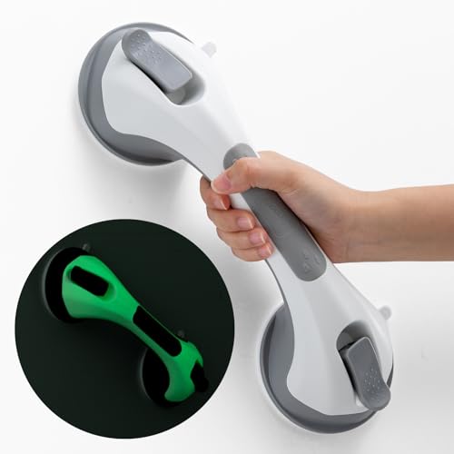 TAILI Barre de Douche sans Perçage Lueur Nocturne, 31 CM Poignée Ventouse Salle de Bain, Support 110 KG, Forte Prise Barres d'appui de Douche pour...