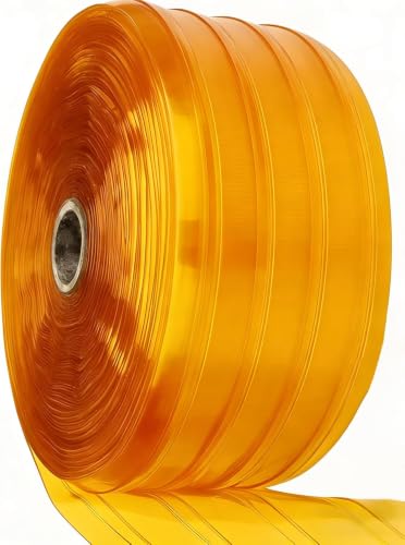 Image of Ribbed Yellow PVC Strip Curtain 7 inch Width x 1200 inch Height - Plastic Vinyl Door Strips for Food Processing, Warehouse and Commercial Kitchen Anti-Scratch Door Curtain AP1474