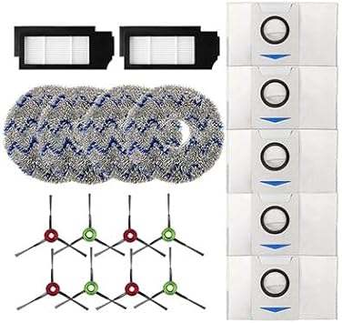 Vacuum Cleaner Floor Care Replacement Parts Kit Compatible With ECOVACS DEEBOT X1 Omni / X1TURBO / X1 Plus Robot Vacuum Cleaner, 5 Dust Bags, 4 Mop Cloth Pads, 2 Hepa Filters, 8 Side Brushes19pcs...