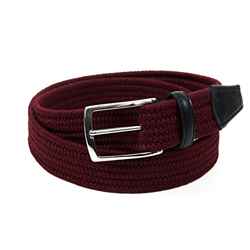 Merchandising So Milano - Cinturón trenzado para hombre, fabricado en Italia, color burdeos (105 cm)