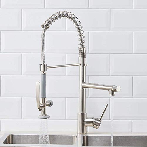 Fapully Commercial Kitchen Faucet Pull Down Sprayer With Soap Dispenser Brushed Nickel #TOP1