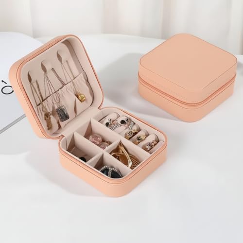 Image of PRIMIT Personalized Jewelry Box with Name & Birth Flower - Custom Travel Jewelry Organizer Case - Bridesmaid, Birthday, Christmas Gift for Women & Girls (Peach Box)