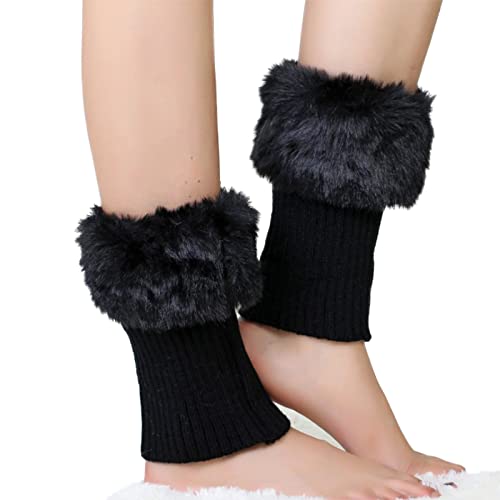 Women Crochet Faux Trim Leg Warmers Short Furry Fuzzy Leg Cuffs Foot