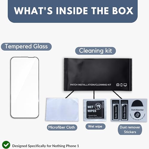Image of Edge-to-Edge Full Screen Coverage Military-Grade Gorilla Tempered Glass for Nothing Phone 1, 9H Hardness, Anti-Scratch, Bubble-Free, Face ID Compatible, Case Friendly Black with Kit