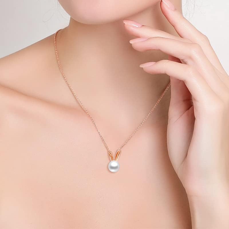 14K Gold Rabbit Necklace, Freshwater Pearl Rabbit Pendant Necklace - Beautiful Jewelry Gifts for Women - Image 3