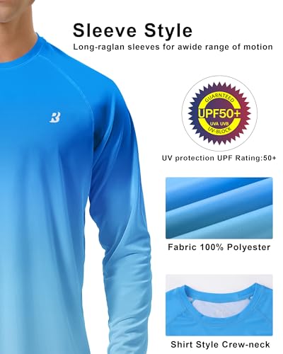 Image of Roadbox Mens UPF 50+ UV Sun Protection Shirts Outdoor Long Sleeve SPF Rash Guard for Fishing Hiking Swimming Running