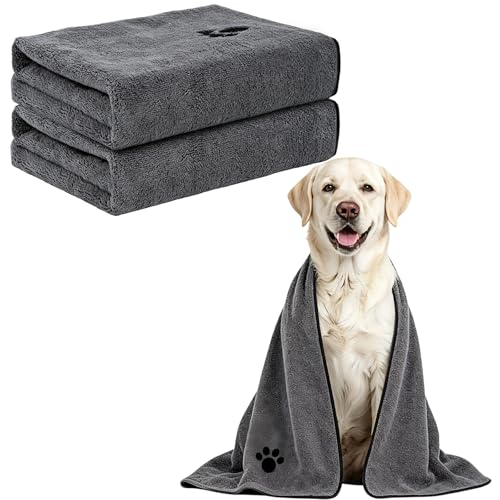 ATONET Microfiber Dog Towels for Drying Dogs 40 X 23.6 Super Absorbent and Soft Pet Grooming Towel Perfect Shower & Bath Supplies for Dogs(2 Pack Grey)