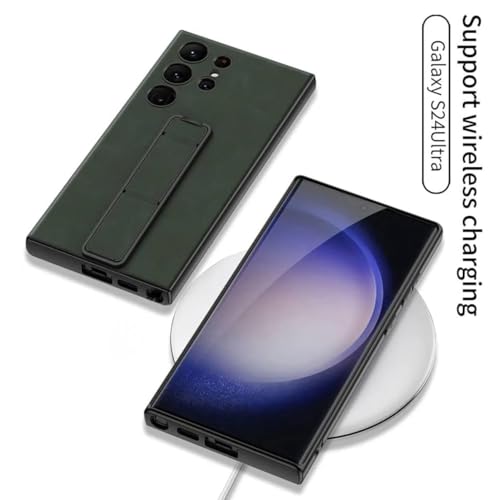 Image of TechTrendz Luxyry Slim Frosted Leather Folding Bracket Kickstand Case Compatible with Samsung Galaxy S25 Ultra, Skin-Feel Camera Protective Cover for Samsung Galaxy S25 Ultra 5G (Black)