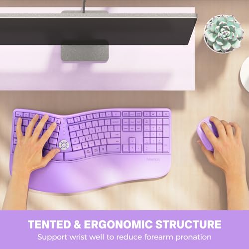 Image of MEETION Wireless Ergonomic Split Keyboard Vertical Mouse Combo, Full Size Rechargeable Keyboard with Wrist Rest for Windows Mac Laptop Desktop, Purple