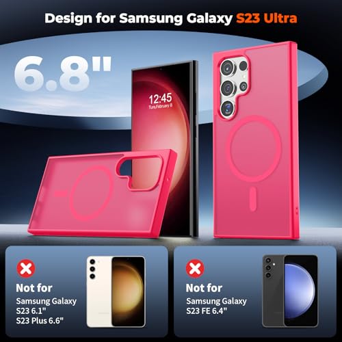 Image of SUPFINE Magnetic for Samsung Galaxy S23 Ultra Case, (Built-in Magnets) (Military Grade Drop Protection) Slim Translucent Shockproof Phone Case,Hot Pink