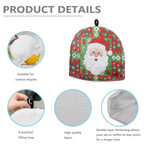 Image of Santa Claus Print Large Tea Cozy for Teapot Thick Tea Pot Cover Home Kitchen Decoration Insulated Teapot Cozy Dust Kitchen Accessories