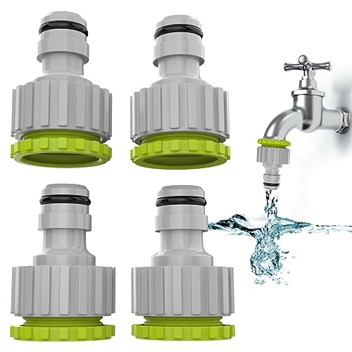 2-en-1 Raccord de robinet-4 Pack, 1/2” et 3/4”Connecteur de robinet de jardin Raccord de robinet, Set de raccord de tuyau pour l'irrigation de jardin
