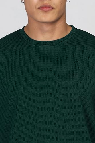Image of SHODOX Men Oversized T Shirt Solid Dotted Design | Round Neck Loose Fit Drop Shoulder Casual T-Shirt for Men